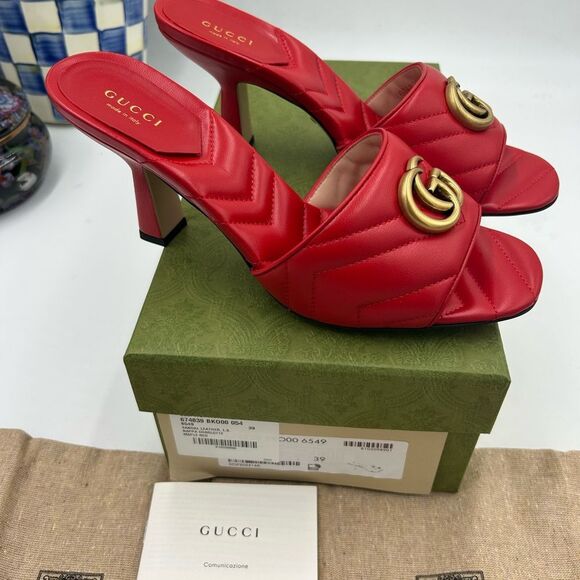 Women's Gucci GG Marmont Leather slide sandals size 39 made in Italy - Picture 3 of 11